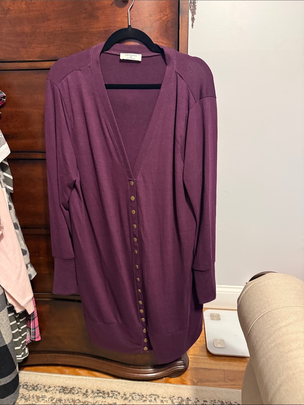 Zenana Outfitters Plum Button-Front Long Cardigan or dress